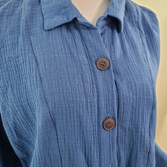 Free People Sunstreaks tie front top blue cotton Women's size large - Picture 6 of 9